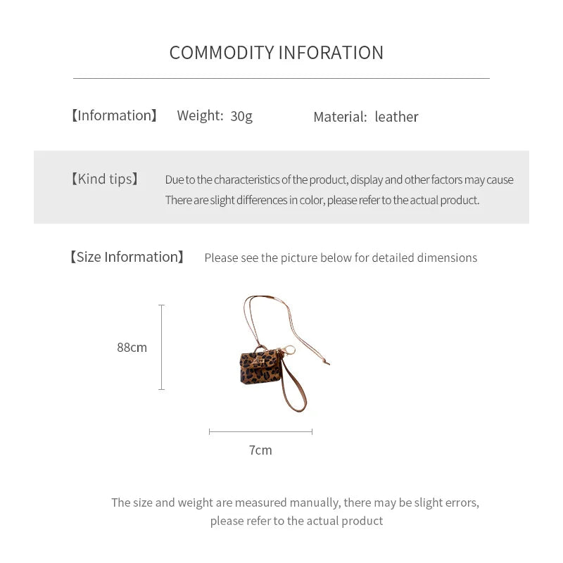Bag Shape Leopard Print Leather Pendant Necklace Vintage Fashion Temperament  Sweater Chain Woman for Daily Accessories N1