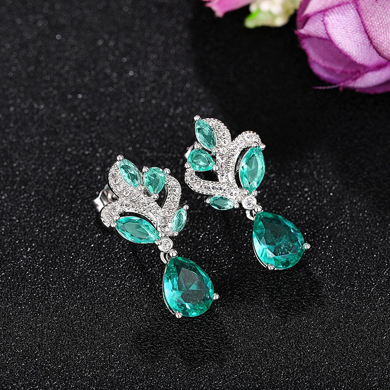 Huitan Gorgeous Green CZ Dangle Earrings for Women New Trendy Wedding Engagement Female Earrings Elegant Accessories Fancy Gift