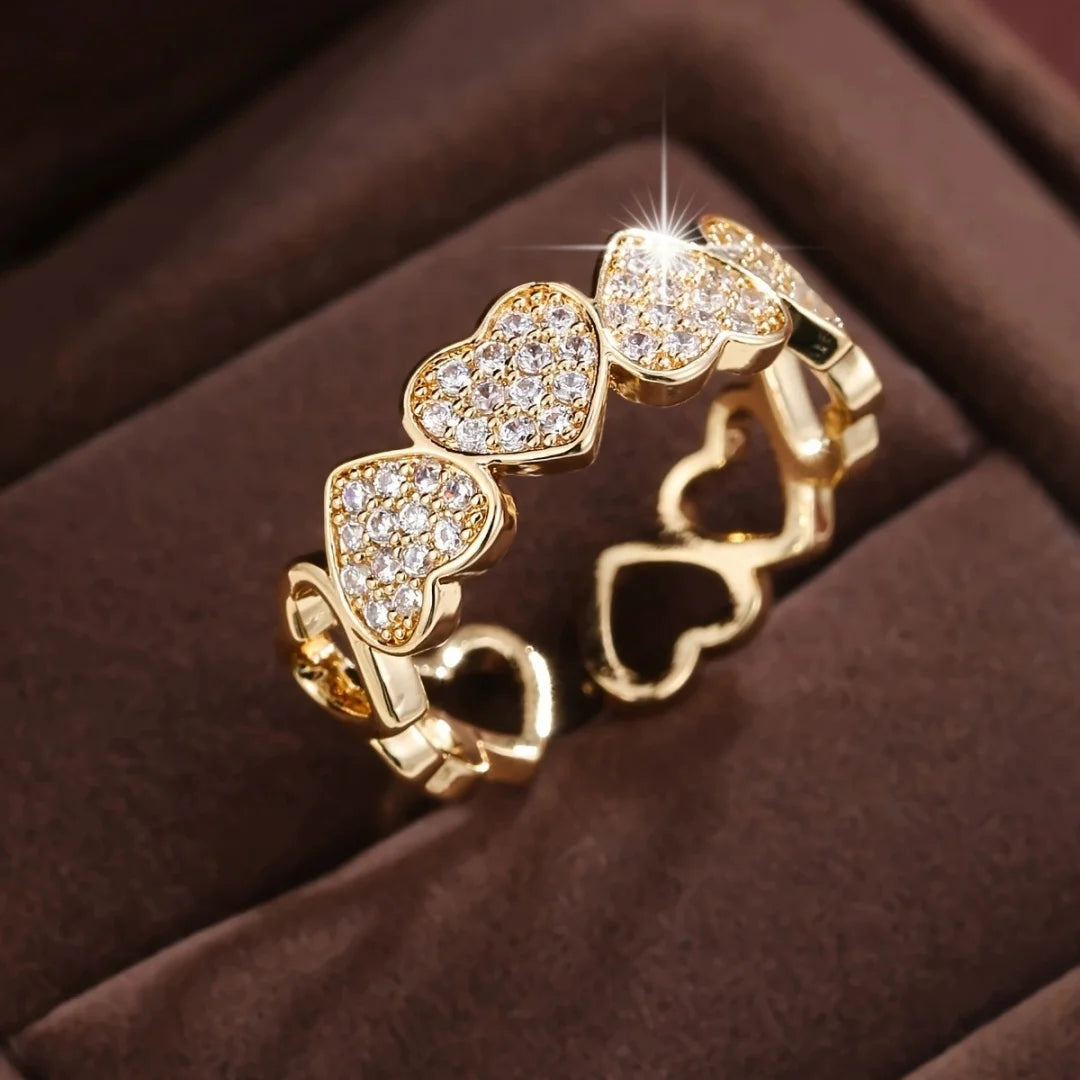 Cute Female Gold Color Heart Wedding Rings Promise Open Adjustable Engagement Jewelry For Women