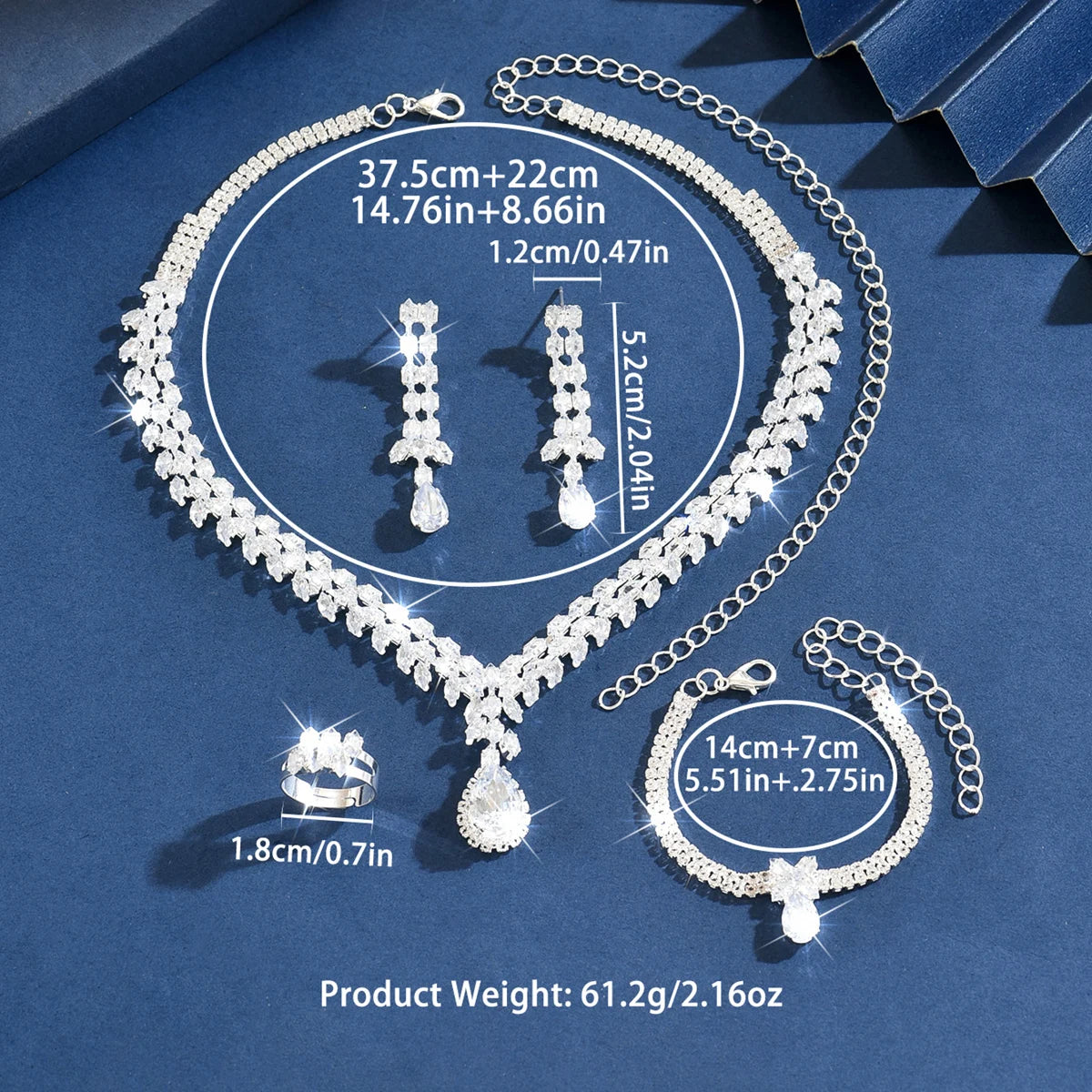 Light luxury and dynamic sparkling water droplet necklace earrings 2-piece set for dinner party dress accessories