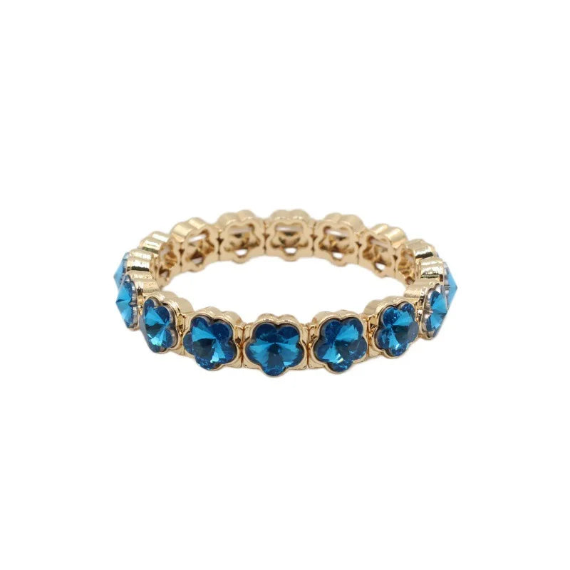 2026 Colored Rhinestone Flower Enamel Gold Bracelet Mocha Full Diamond Elastic Stacked Fashion Bridal Accessories