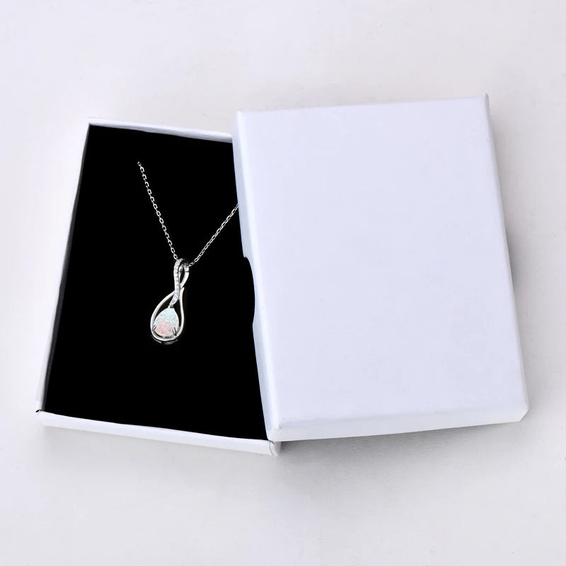 925 Sterling Silver Fashion Zircon Necklace 10x7mm Water Drop White Opal Ladies Pendant Necklace for Women Elegant Gemstone Gift
