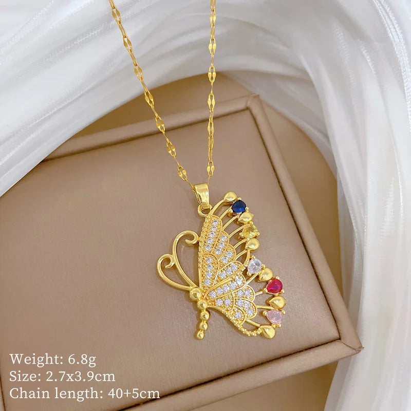 Fashion Design Lucky Butterfly Pendant Female Rhinestone Shining Statement Crystal Charm Choker Necklace for Woman Wedding Gift