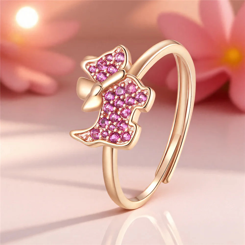 Cute Female White Blue Red Zircon Open Wedding Rings Promise Adjustable Gold Color Engagement Jewelry For Women