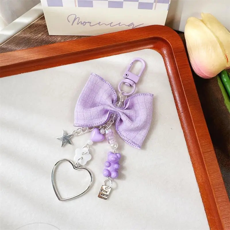 Cute Sweet Bow Bear Heart Keychain Pendants Star Charm Phone Chain Backpack Decoration Keyring Girly Bag Hanging Ornaments Gifts