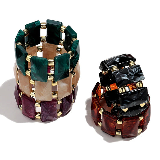 Vintage Acrylic Colorful Elastic Beads Bracelets Bangles for Women Resin Wide Cuff Stretch Bracelet Jewelry Trends 2025
