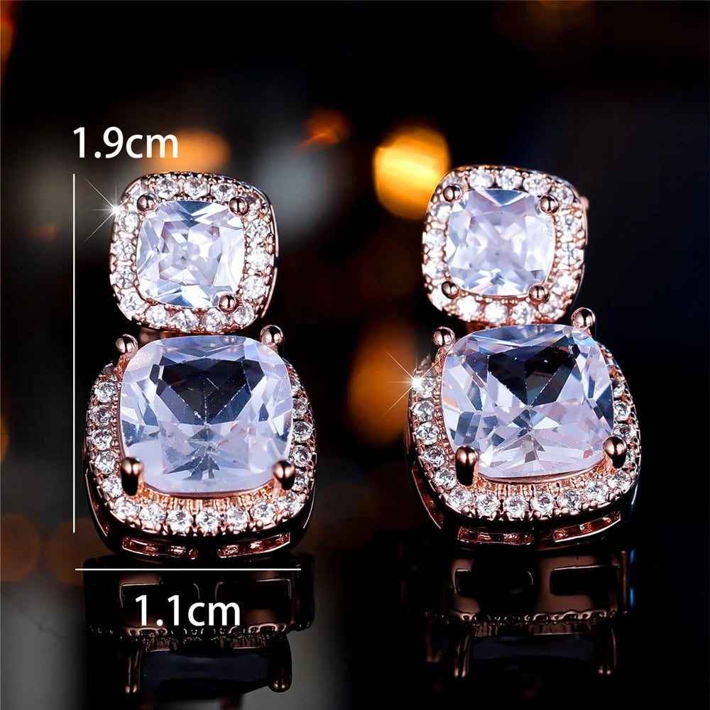 Luxury Big White Zircon Clip Earrings For Women Luxury Crystal Female Silver Color Round Wedding Jewelry