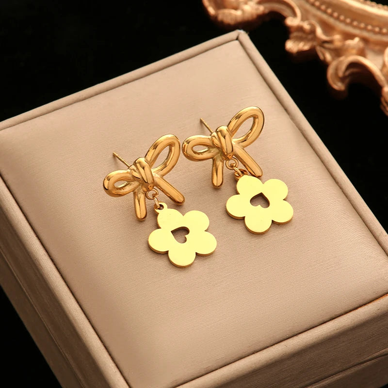 EILIECK 316L Stainless Steel Metal Flower Ear Dangle Piercing Earrings For Women Fashion New Jewelry Lady Gift Party сережки
