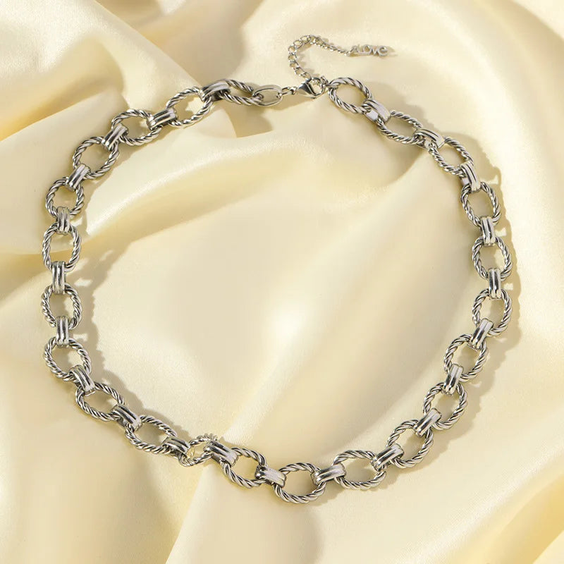 EILIECK 316L Stainless Steel Chain Necklace New Metal Texture Silver Color Fashion Necklace Waterproof Jewelry Bijoux Femme Gift