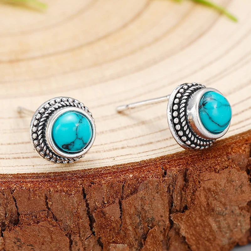 New Vintage Bohemian Style Imitation Turquoise Stud Earrings with Ethnic Style and Elegant Women Festival Party Accessories Gift