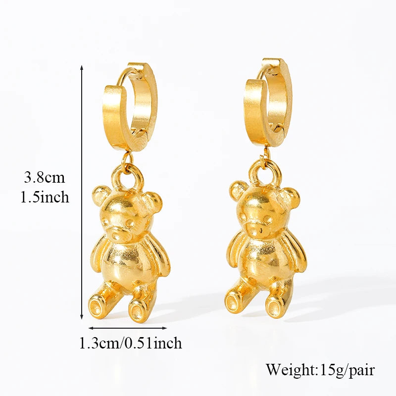EILIECK 316L Stainless Steel Flower Butterfly Bear Drop Earrings For Women Fashion Ear Dangle Eardrop Jewelry Party Gift Bijoux