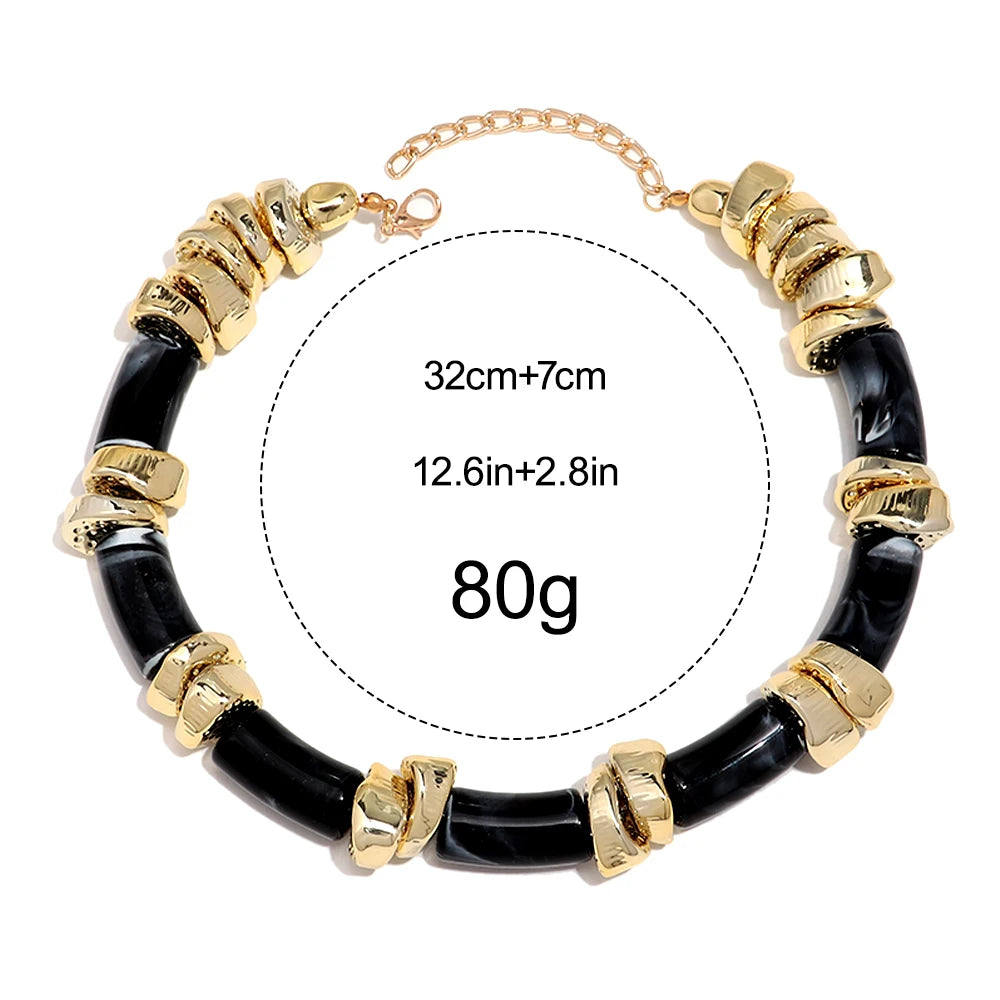 Statement Acrylic Geometric Beads Golden Irregular Spacer Choker Necklaces Elegant Colorful Chunky Necklace Fashion Jewelry