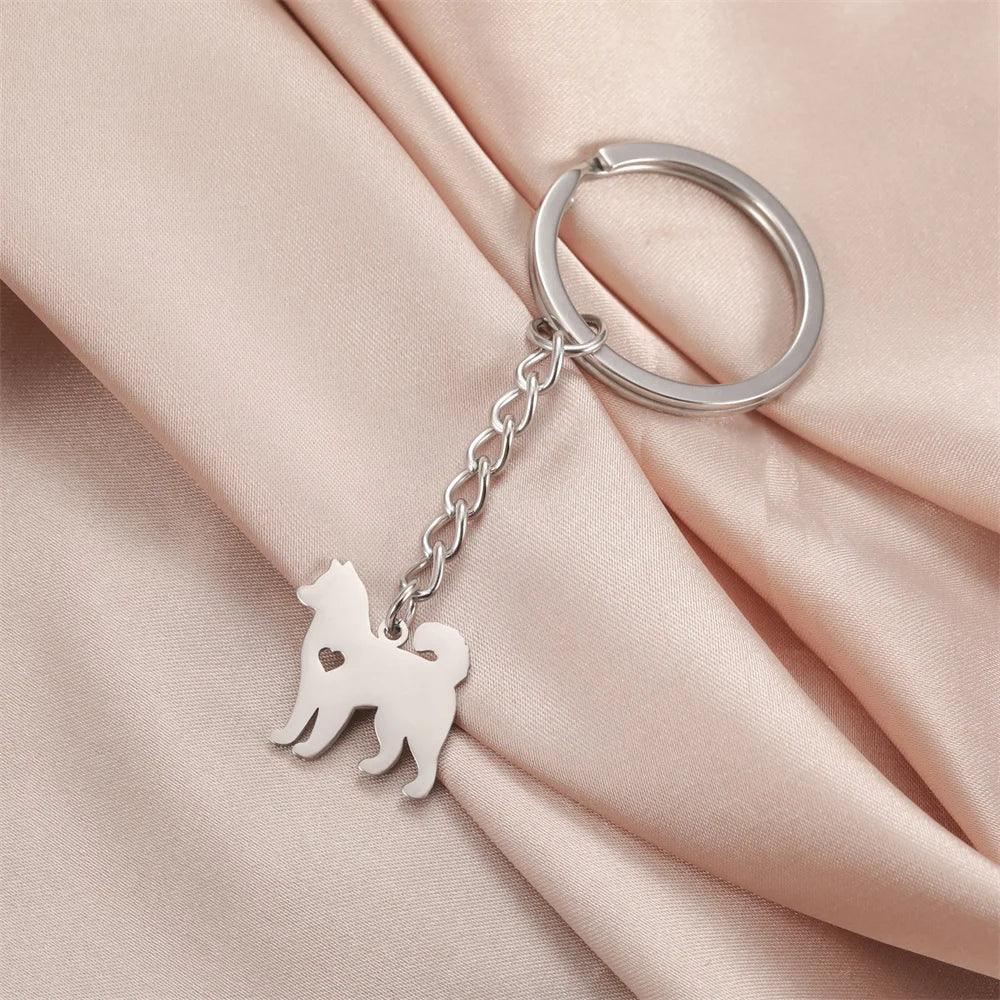 Cute Dog Samoye Keychain for Women Men Stainless Steel Dachshund Puppy Animal Lovers Key Ring for Car Backpack  Jewelry Gifts