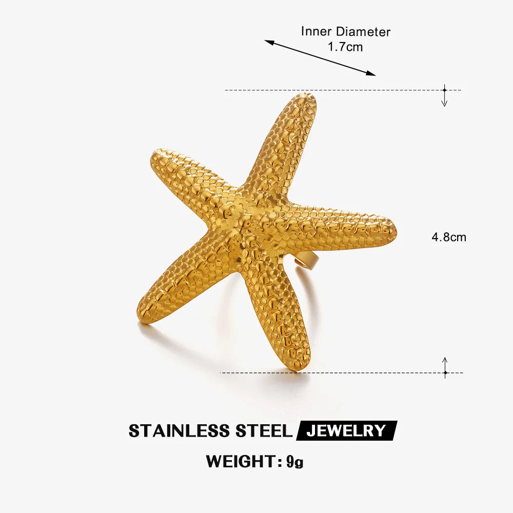 EILIECK 316L Stainless Steel Enamel Seahorse Open Adjustable Ring for Women Water Resistant Fashion Chic Ring Jewelry Bijoux