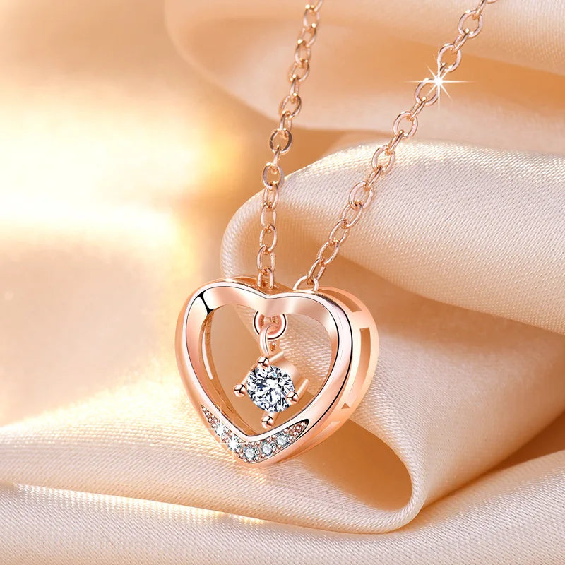 925 Sterling Silver Necklace Pendant Romance Heart Zircon High Quality For Woman Fashion Wedding Engagement Jewelry Gift