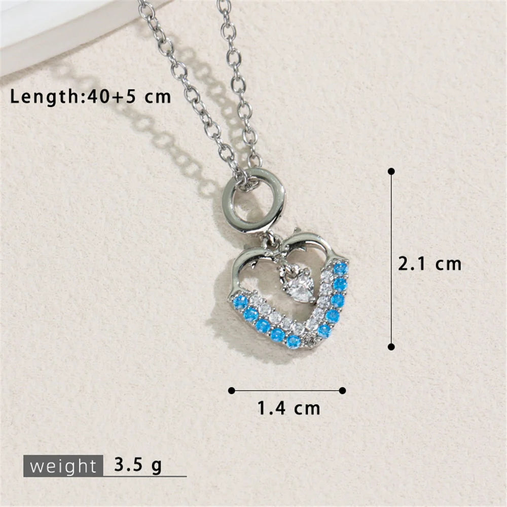 Small Heart Love Charm Female White Red Bule Zircon Fashion Pendant Necklace Gold Silver Color Wedding Jewelry For Cute Women