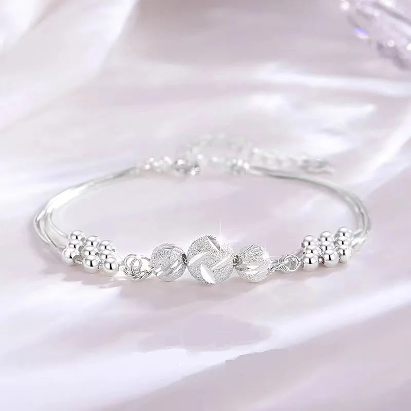 Luxury 925 Sterling Silver Ball Bracelets For Woman Korean Designer Lucky Beads Chain Bracelets Party Wedding Charm Jewelry Gift