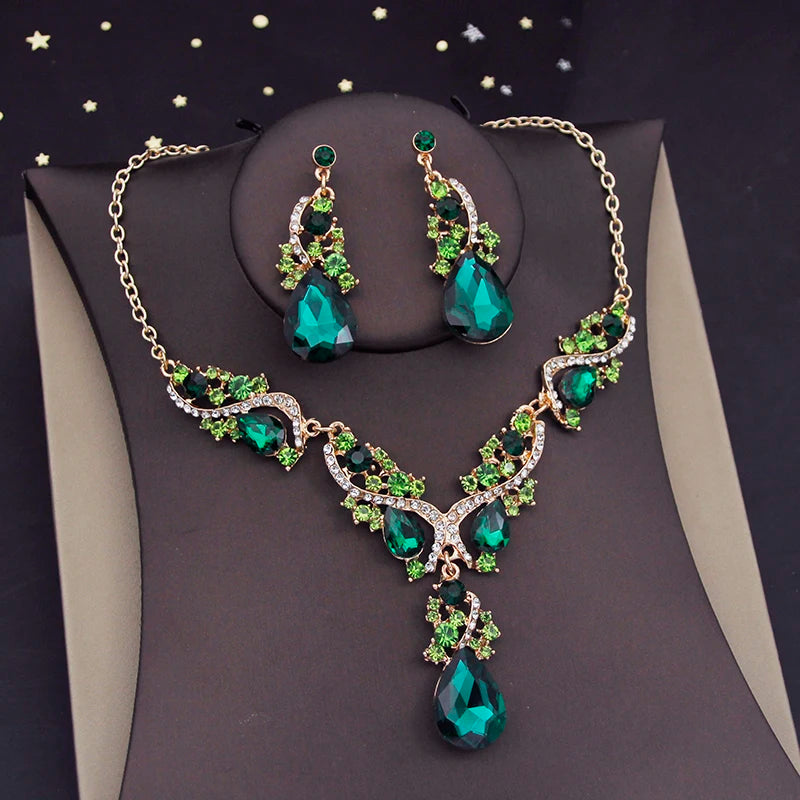 Gorgeous Yellow Crystal Rhinestone Bridal Jewelry Sets for Women Bride Choker Necklace Earrings Wedding Jewelry Set Fashion