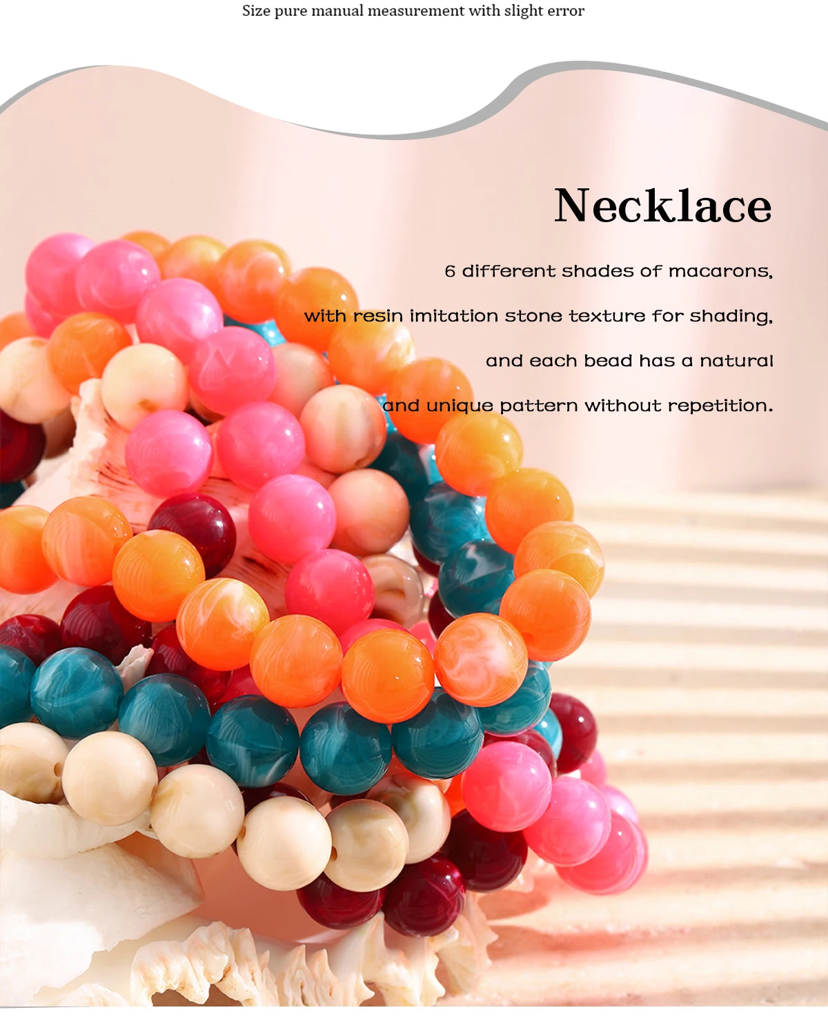 E.B.belle Colorful Marbled Resin Bead Necklace Hypoallergenic Chunky Beaded Chain Bohemian Holiday Women Jewelry Accessories