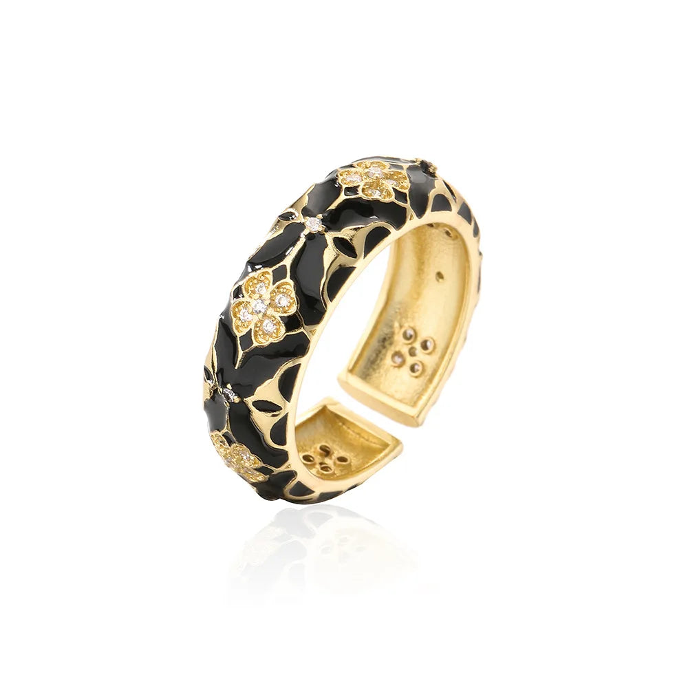 2025 Stylish new copper-plated 18K gold zircon dripping oil bohemian vintage geometric open ring gift