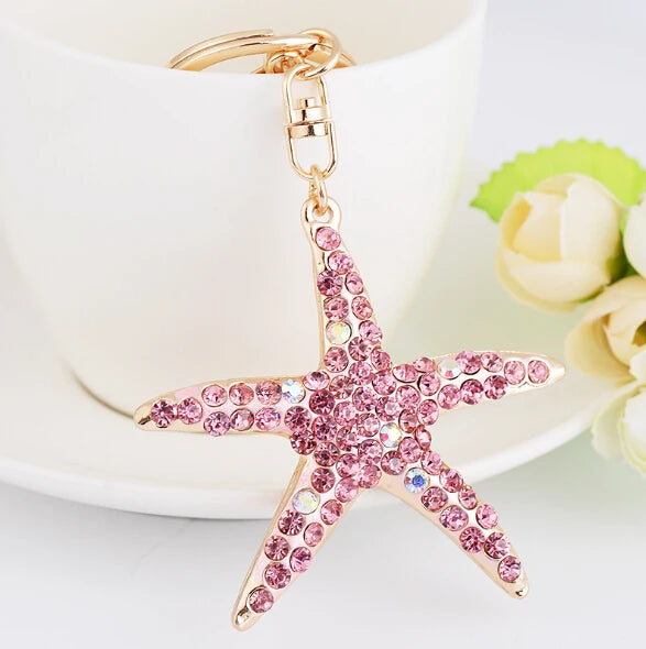 Fashion Rhinestone Crystal Metal Keychain Lovely Cartoon Marine Style Tortoise Fish Dolphin Keyring HandBag Car Pendant Gift