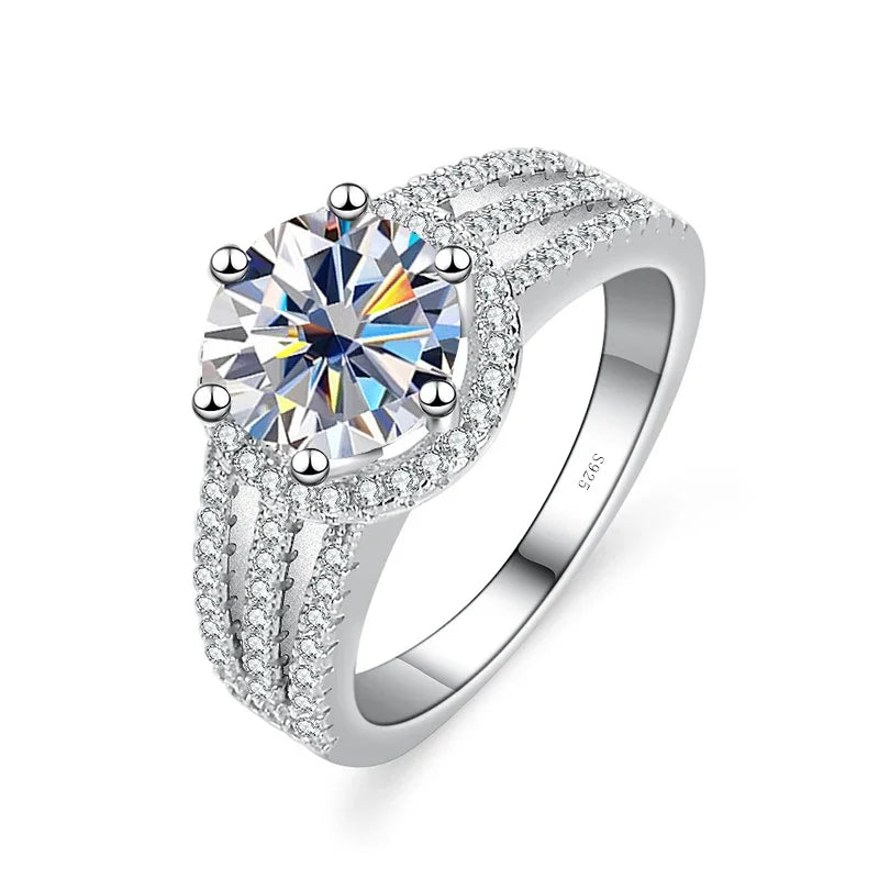 Luxury Round 2CT 8mm VVS D COLOR Moissanite Lab Diamond Ring For Women S925 Sterling Silver Wedding Female Rings Engagement Gift