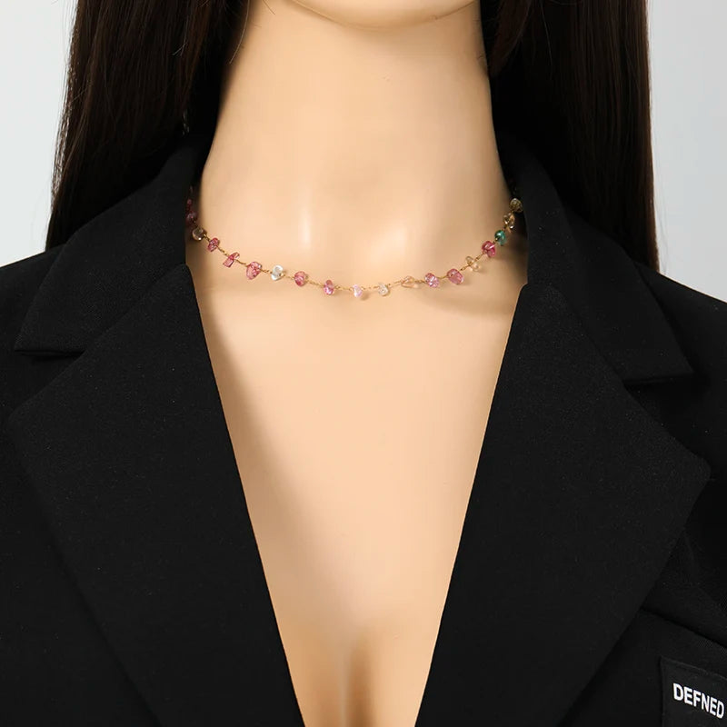 EILIECK 316L Stainless Steel Colored Acrylic Stones Necklace Bracelets Set For Women Trendy Neck Chain Waterproof Jewelry Gift