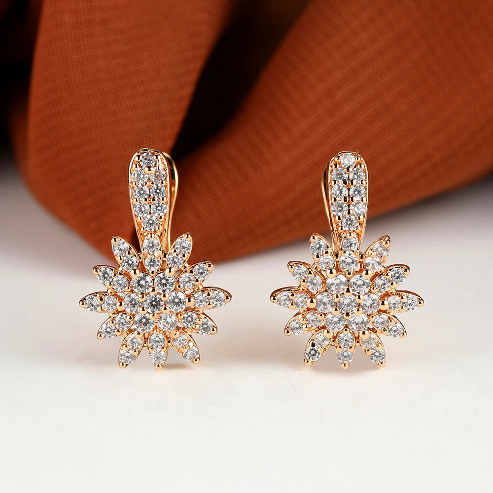 Trendy Bridal Crystal White Zircon Stone Snowflake Hoop Earrings Cute Female Gold Color Wedding Jewelry For Women