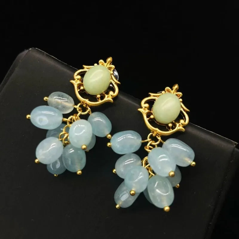 NISHIZAWA Agate Woman Earrings Tassels Sweet Vintage Exquisite Fashion Jewelry Palace Style Elegant Pendientes Mujer