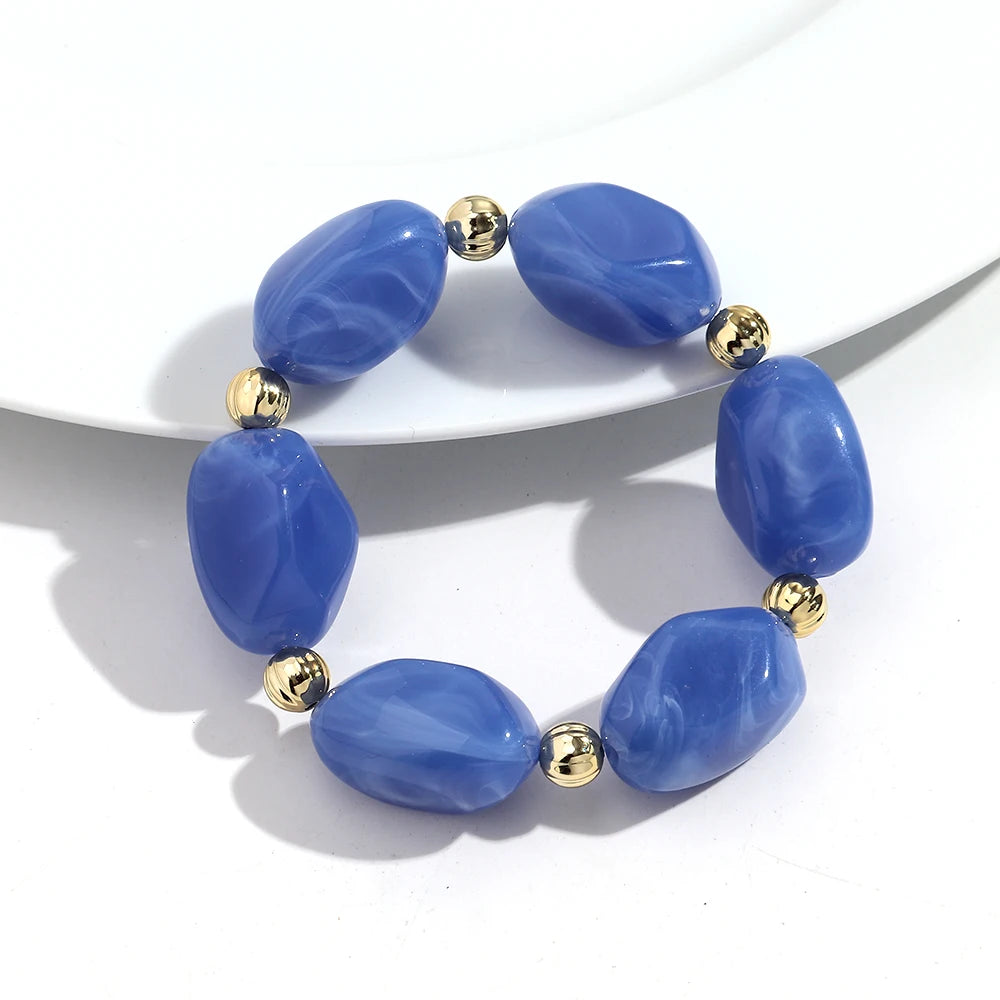 Fashion Acrylic Marbled Irregular Geometry Beads Stretch Bracelet Elegant Colorful Cuff Bangle Bracelets 2026 Trendy Jewelry