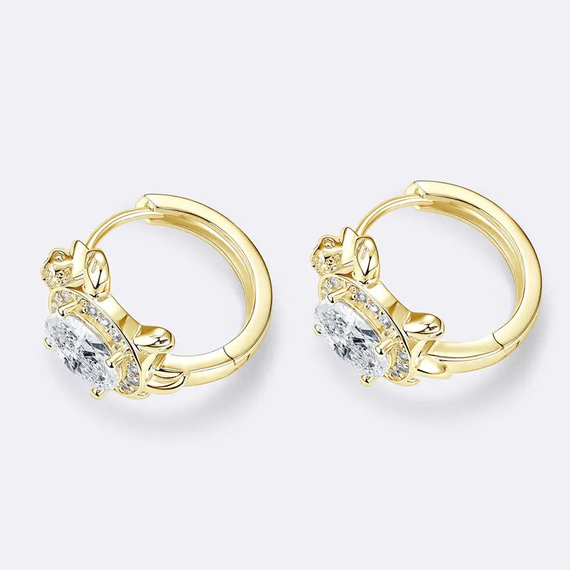 OXTAO Moissanite Cute Turtle Style Hoop Earrings Oval 5x7mm D VVS1 14K Gold Filled Versatile Gold Color Wedding Female Jewelry