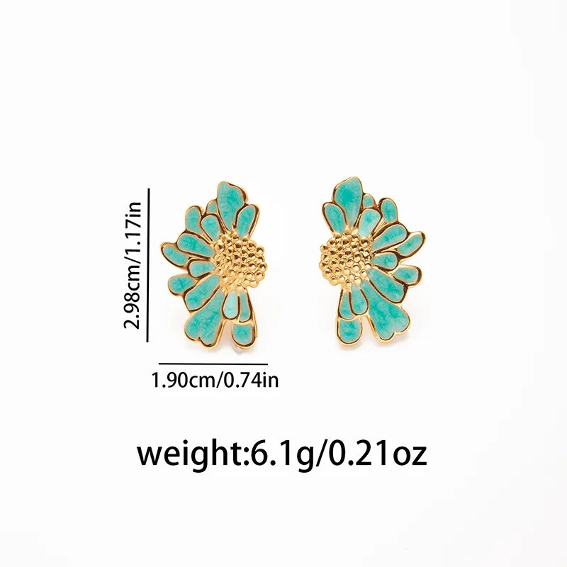ANENJERY 316L Stainless Steel Drop Oil Flower Stud Earrings For Women Temperament Vintage Elegant Simple Jewelry Gifts Wholesale