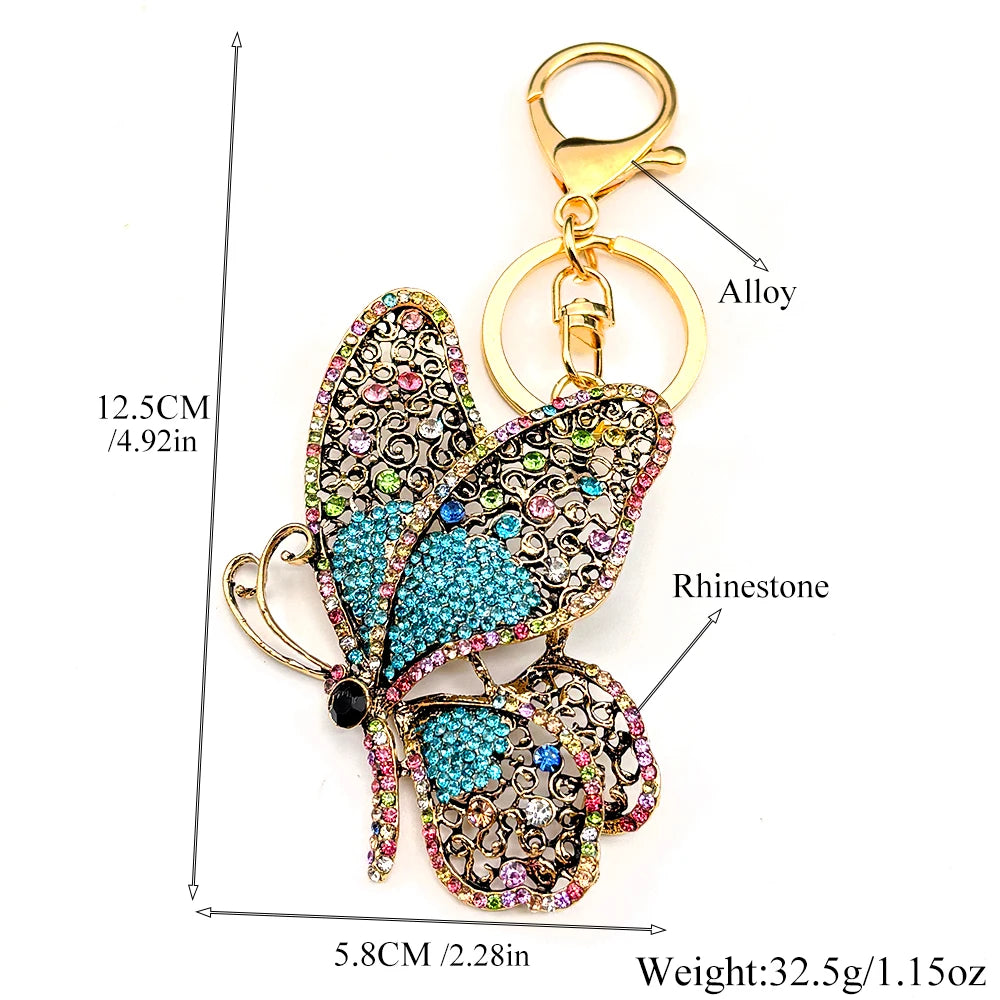 Exquisite Aesthetic Butterfly Keychain For Women Men Full Crystal Rhinestone Boho Female Insect Bag Charm Keyholder Jewelry Gift