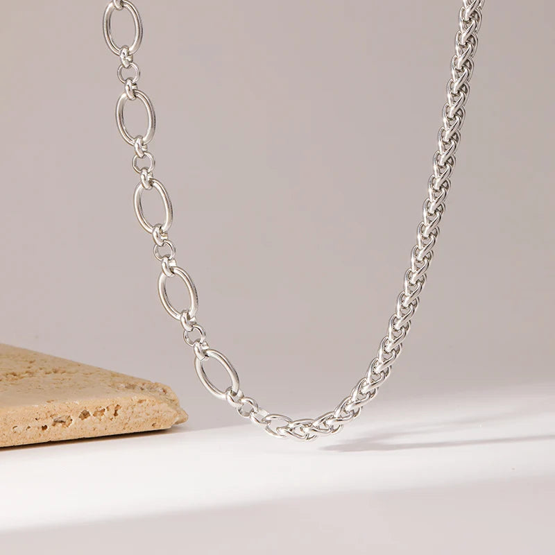 EILIECK 316L Stainless Steel Gold Color Asymmetric Chain Necklace Bracelet Set For Women Fashion Waterproof Jewelry Lady Gift