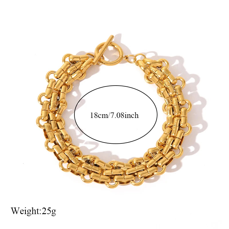EILIECK 316L Stainless Steel Gold Color Thick Chain Bracelet For Women Men New Trendy Waterproof Wrist Chain Jewelry Gift Party