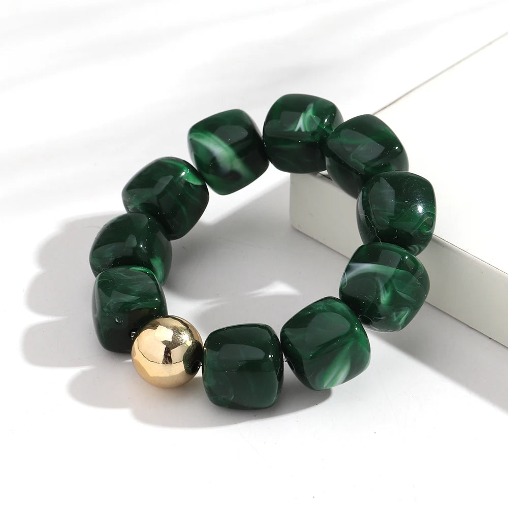 Acrylic Multicolor Irregular Beads Stretchy Bracelets Bangles for Women Resin Marbled Beaded Geometric Elastic Bracelet Jewelry