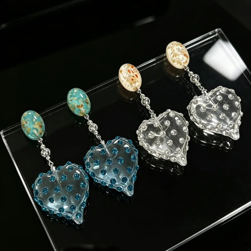 Crystal Earrings for Women Hearts Shaped Vintage Palace Style Aretes De Mujer Sweet Fashion Elegant Versatile Jewelry