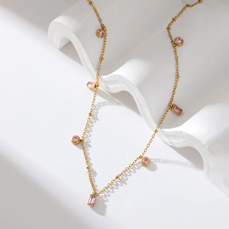 EILIECK 316L Stainless Steel Colored Acrylic Stones Necklace Bracelets Set For Women Trendy Neck Chain Waterproof Jewelry Gift