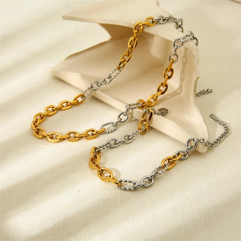 EILIECK 316L Stainless Steel Silver Color High Quality Metal Chain Necklace Bracelet Set Waterproof Popular Casual Jewelry Women