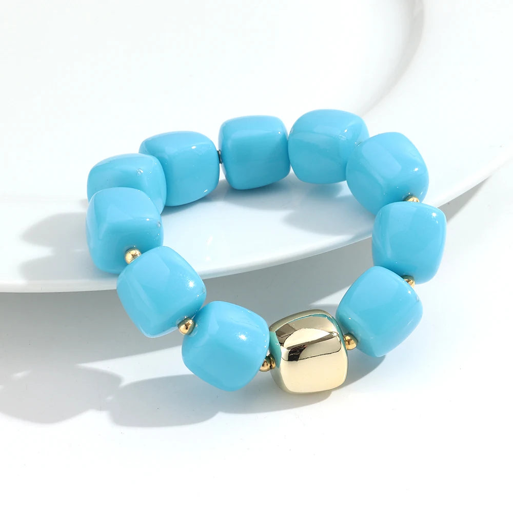 Trendy Colorful Square Beads Elastic Bangle Bracelets New Resin Geometric Beaded Stackable Bracelet 2026 Spring Summer Jewelry