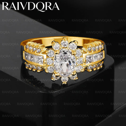 18K Gold Plated Ellipse Zircon Wedding Ring For Women Fashion Jewelry Classic Noble Grace Fine Engagement Lover Gift