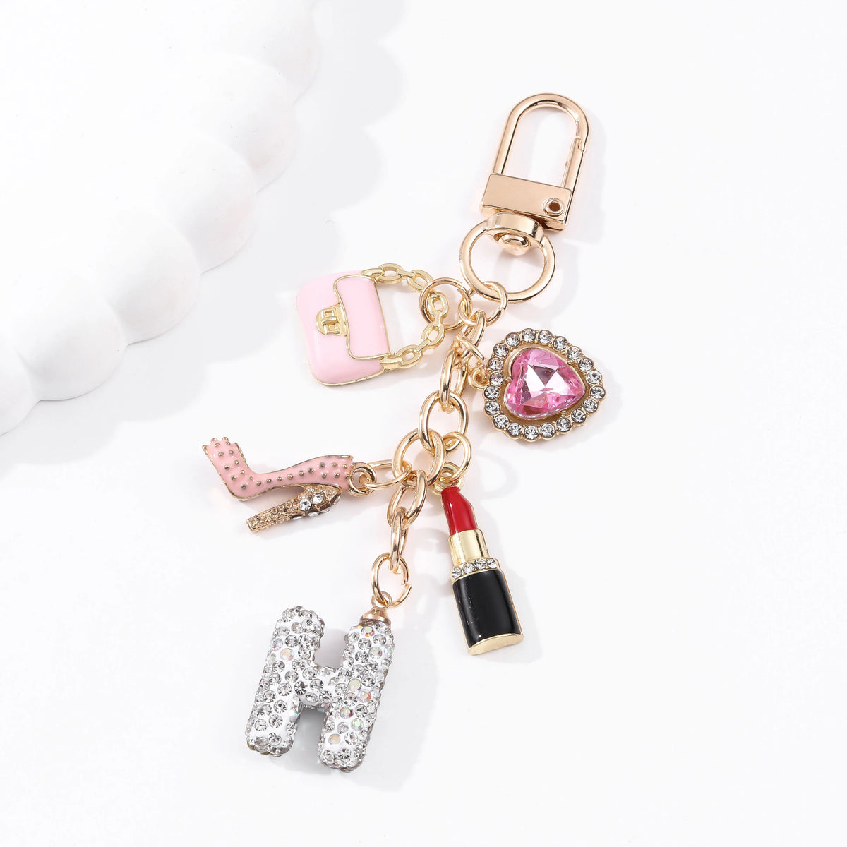 1pc Pretty Heart Handbag Lipstick Letter H Enamel Keychain Fancy Heavy Industrial Style Inlay Series Bag Charms for Friends Gift
