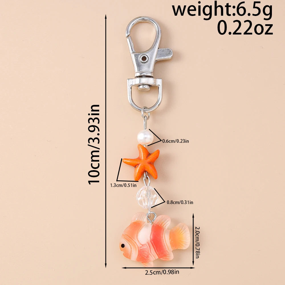 Aihua Lovely Pearl Starfish Small Fish Keychain For Summer Beach Kids Girls Cute Handbag Pendants Key Rings Jewelry Gifts