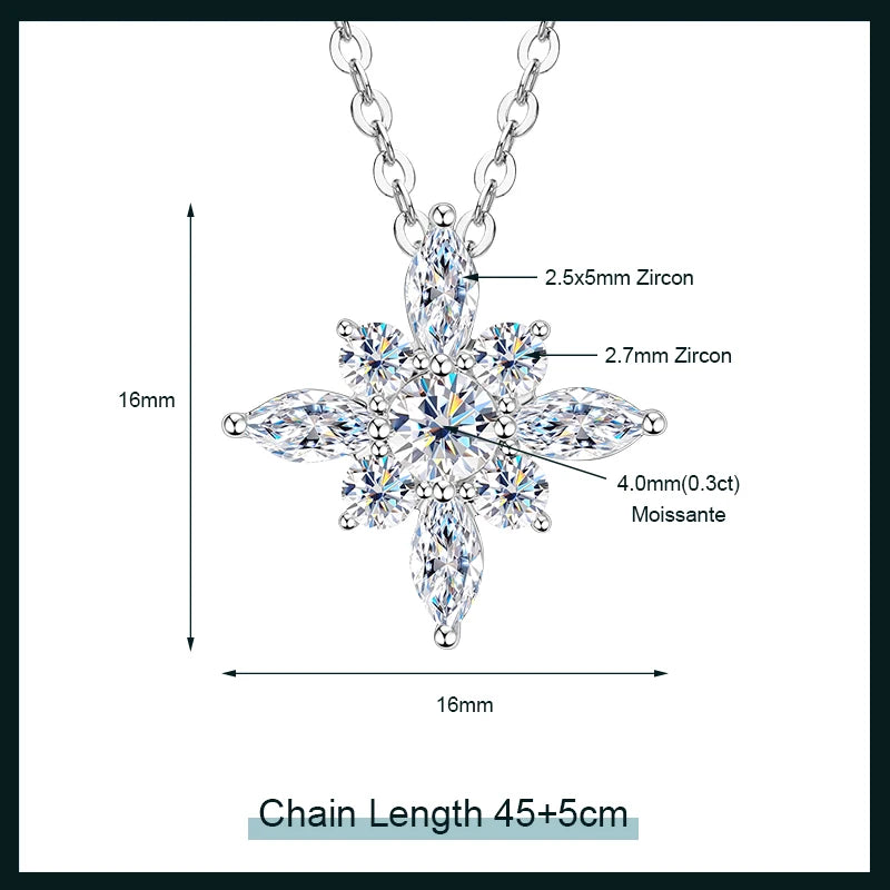 OXTAO Snow Star Moissanite Pendant Necklace 4mm D VVS1 For Women 14K Gold Filled Luxury Sparkling Charm Necklace Jewelry Gifts