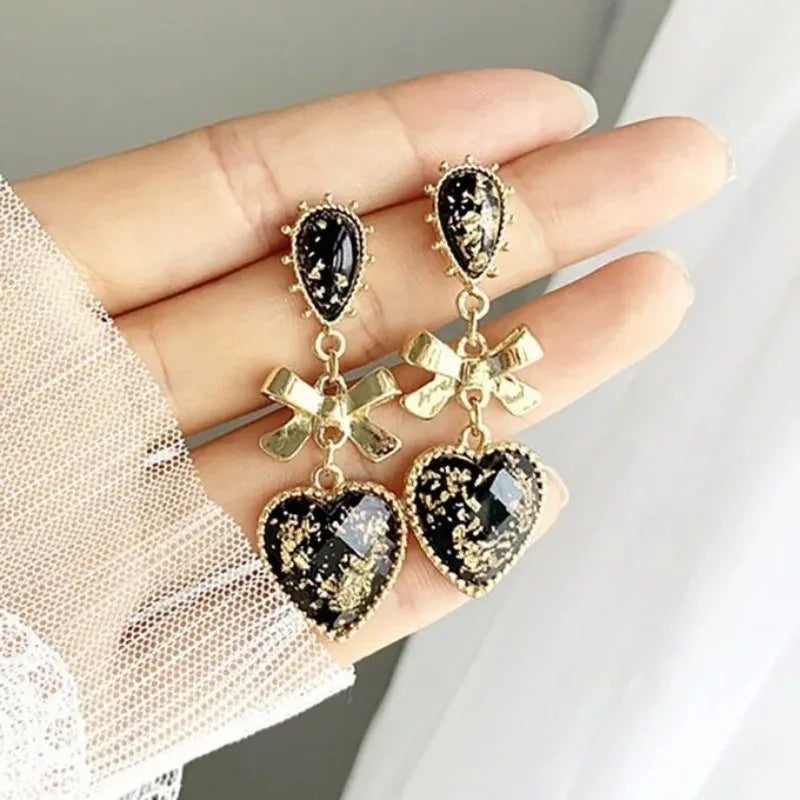 Bowknot Heart Resin Earrings Classic Style Golden Peach Heart Stud Earrings for Woman Jewelry Valentine's Day Gift Accessories