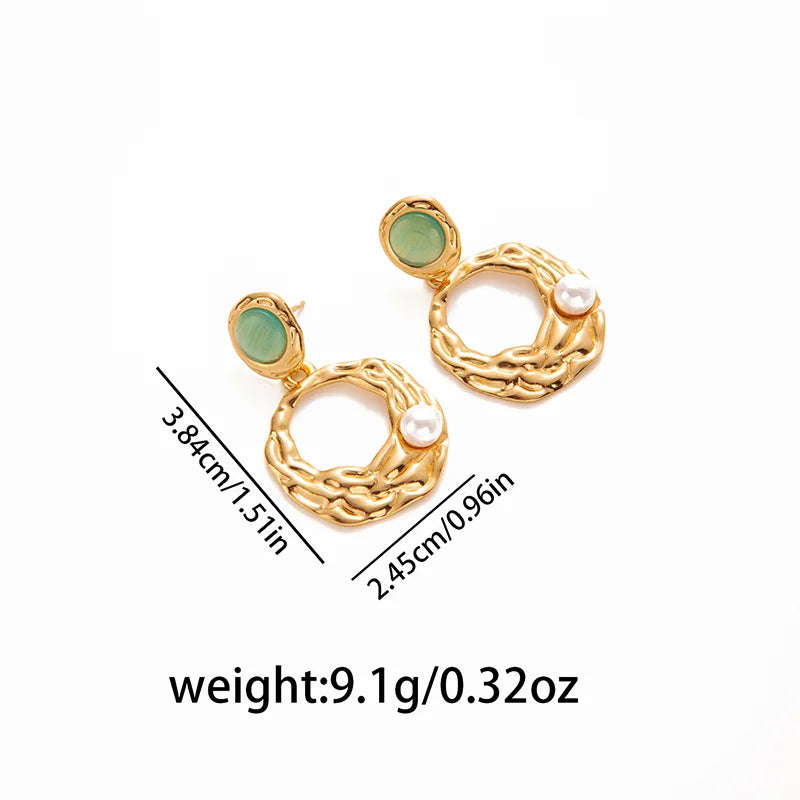 ANENJERY 316L Stainless Steel Pearl Irregular Geometry Pendant Earrings For Women Bohemia Niche Retro Waterproof Jewelry Gifts