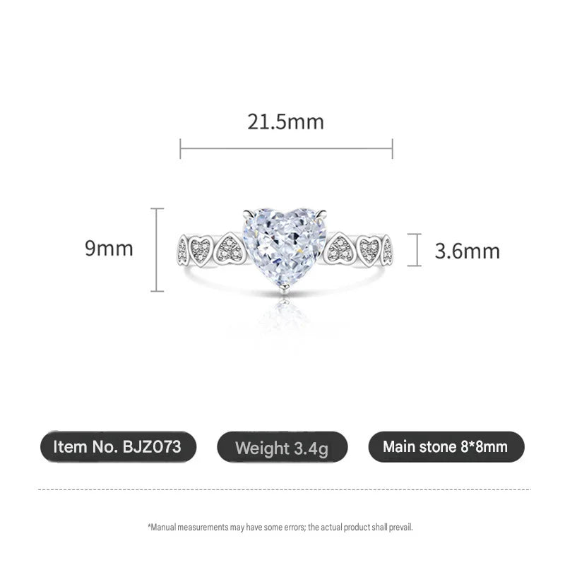 925 Sterling Silver Heart Cut Birthstone Ring for Women Multi Heart Pave CZ Band Solitaire Wedding Band Romantic Jewelry Gift