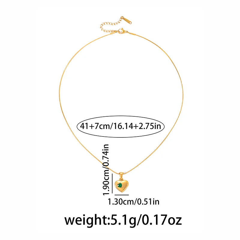 ANENJERY 316L Stainless Steel Heart Inlad Zircon Pendant Necklace For Women Simple Temperament Fashion Jewelry Gifts Wholesale