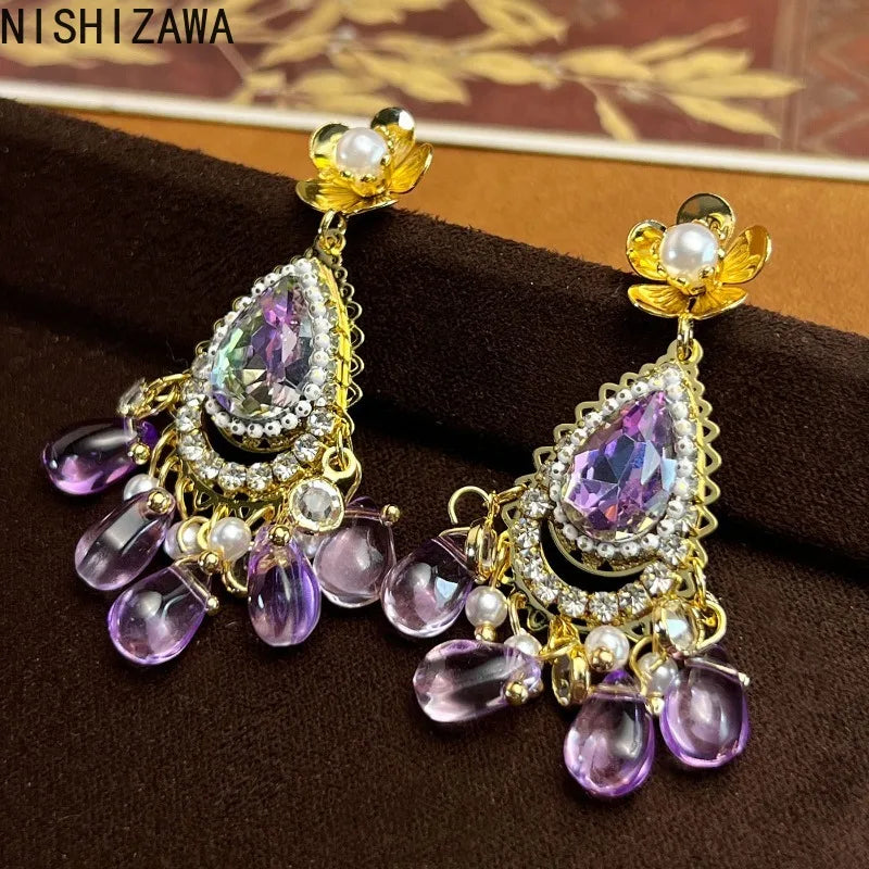 NISHIZAWA Tassels Crystal Earrings for Women Vintage Chinese Style Fashion Jewelry Elegant Exquisite Banquets Pendientes Mujer
