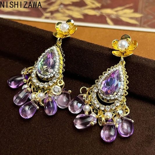 NISHIZAWA Tassels Crystal Earrings for Women Vintage Chinese Style Fashion Jewelry Elegant Exquisite Banquets Pendientes Mujer